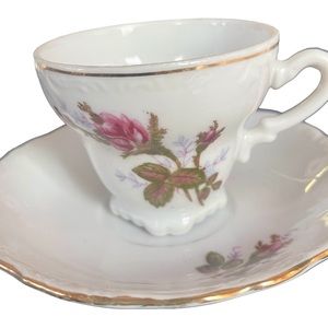 Vintage Teacup Westville Japan Footed Teacup and Saucer with Roses and Rosebuds